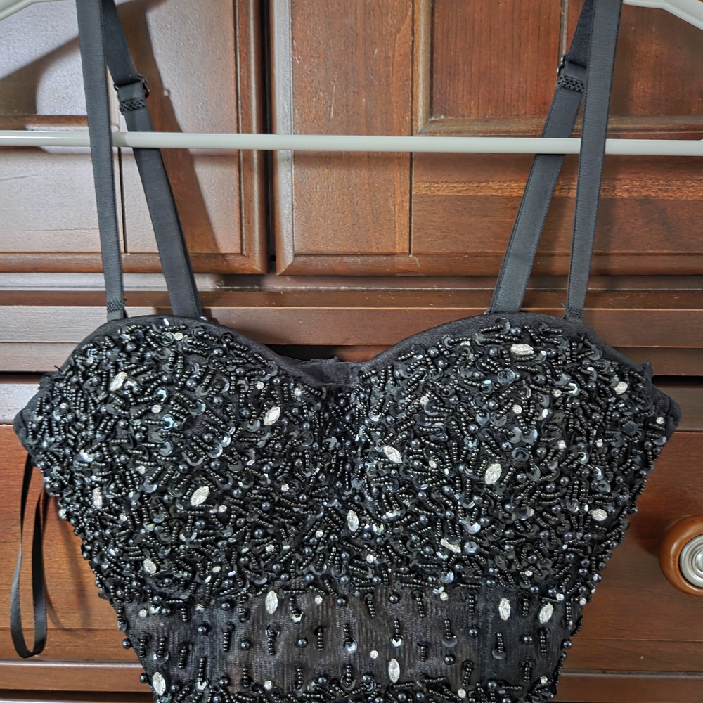 Windsor Black Beaded Crop Top